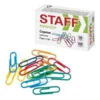 Скрепки STAFF "Manager", 28 мм, цветные, 100 шт., в картонной коробке, 226821