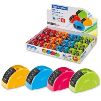 Точилка BRAUBERG "Roll", с контейнером, пластиковая, корпус ассорти, 228464