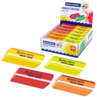 Ластик большой BRAUBERG "Fresh Zone", 60х18х12 мм, цвет ассорти, прямоугольный, скошенный, 228717