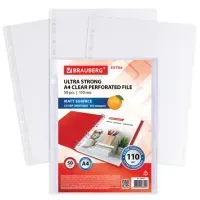 Папки-файлы перфорированные А4 BRAUBERG "EXTRA 1100", КОМПЛЕКТ 50 шт., матовые, ПЛОТНЫЕ, 110 мкм, 229673