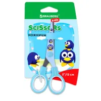 Ножницы 130 мм с цветной печатью "Пингвины", голубые, закругленные, BRAUBERG KIDS, 232271