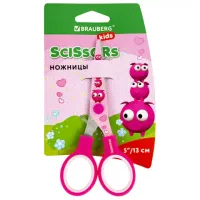 Ножницы 130 мм с цветной печатью "Поросята", розовые, закругленные, BRAUBERG KIDS, 232272