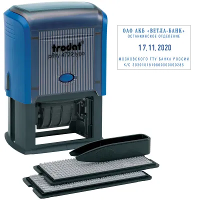 Датер самонаборный, 4 строки+дата, оттиск 50х30 мм, синий, TRODAT 4729 BANK, кассы в комплекте, 62257