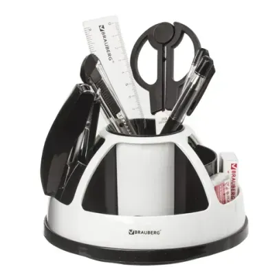 Канцелярский набор BRAUBERG "ULTRA", 10 предметов, вращающаяся конструкция, черно-белый, 236954
