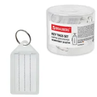 Бирки для ключей КОМПЛЕКТ 20 ШТ., длина 55 мм, инфо-окно 39х22 мм, ПРОЗРАЧНЫЕ, BRAUBERG, 237496