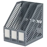 Лоток вертикальный для бумаг BRAUBERG "Office-Expert", 215 мм, 3 отделения, сборный, серый, 238018