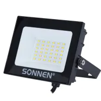 Прожектор светодиодный 30 Вт, 6500 К, 2400 Лм, 30 м2, IP65, 146x98x26 мм, черный, SONNEN, 238413