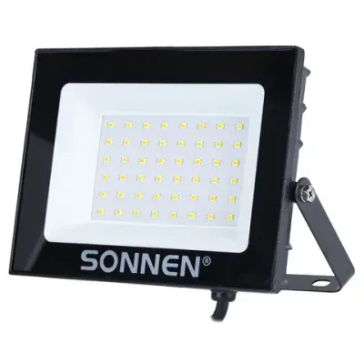 Прожектор светодиодный 50 Вт, 6500 К, 4000 Лм, 50 м2, IP65, 176x123x26 мм, черный, SONNEN, 238414