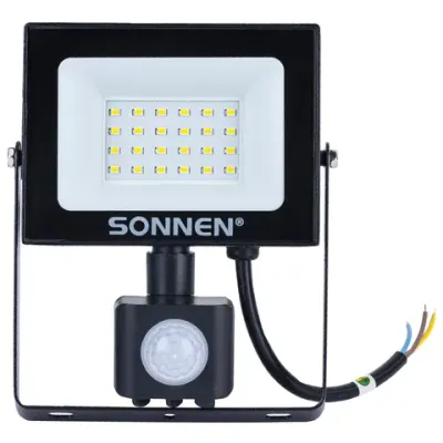 Прожектор светодиодный с датчиком движения 20 Вт, 6500 К, 1600 Лм, 20 м2, IP65, 122х146х51 мм, черный, SONNEN, 238416