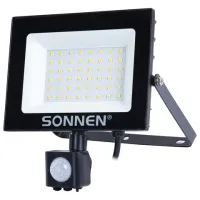 Прожектор светодиодный с датчиком движения 50 Вт, 6500 К, 4000 Лм, 50 м2, IP65, 187х176х51 мм, черный, SONNEN, 238418
