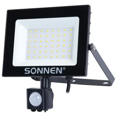 Прожектор светодиодный с датчиком движения 50 Вт, 6500 К, 4000 Лм, 50 м2, IP65, 187х176х51 мм, черный, SONNEN, 238418