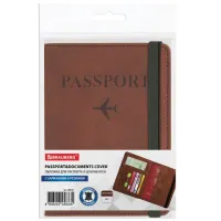 Обложка для паспорта и документов с защитой от считывания, 9 карманов, резинка, экокожа, коричневая, BRAUBERG, 238751