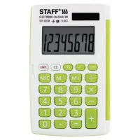 Калькулятор карманный STAFF STF-6238 (104х63 мм), 8 разрядов, двойное питание, БЕЛЫЙ С ЗЕЛЁНЫМИ КНОПКАМИ, блистер, 250283