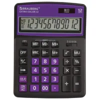 Калькулятор настольный BRAUBERG EXTRA COLOR-12-BKPR (206x155 мм),12 разрядов, двойное питание, ЧЕРНО-ФИОЛЕТОВЫЙ, 250480
