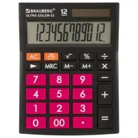 Калькулятор настольный BRAUBERG ULTRA COLOR-12-BKWR (192x143 мм), 12 разрядов, двойное питание, ЧЕРНО-МАЛИНОВЫЙ, 250500