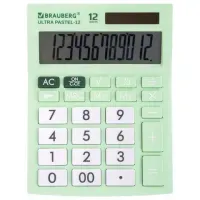 Калькулятор настольный BRAUBERG ULTRA PASTEL-12-LG (192x143 мм), 12 разрядов, двойное питание, МЯТНЫЙ, 250504