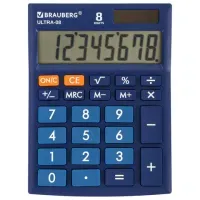 Калькулятор настольный BRAUBERG ULTRA-08-BU, КОМПАКТНЫЙ (154x115 мм), 8 разрядов, двойное питание, СИНИЙ, 250508