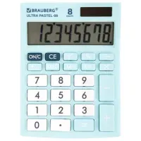 Калькулятор настольный BRAUBERG ULTRA PASTEL-08-LB, КОМПАКТНЫЙ (154x115 мм), 8 разрядов, двойное питание, ГОЛУБОЙ, 250513