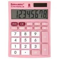 Калькулятор настольный BRAUBERG ULTRA PASTEL-08-PK, КОМПАКТНЫЙ (154x115 мм), 8 разрядов, двойное питание, РОЗОВЫЙ, 250514