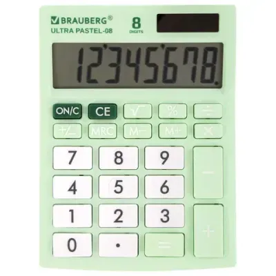 Калькулятор настольный BRAUBERG ULTRA PASTEL-08-LG, КОМПАКТНЫЙ (154x115 мм), 8 разрядов, двойное питание, МЯТНЫЙ, 250515