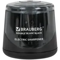 Точилка электрическая BRAUBERG DOUBLE BLADE BLACK, двойное лезвие, питание от 2 батареек АА, 271336