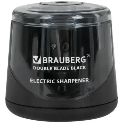 Точилка электрическая BRAUBERG DOUBLE BLADE BLACK, двойное лезвие, питание от 2 батареек АА, 271336