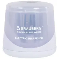 Точилка электрическая BRAUBERG DOUBLE BLADE WHITE, двойное лезвие, питание от 2 батареек, 271337