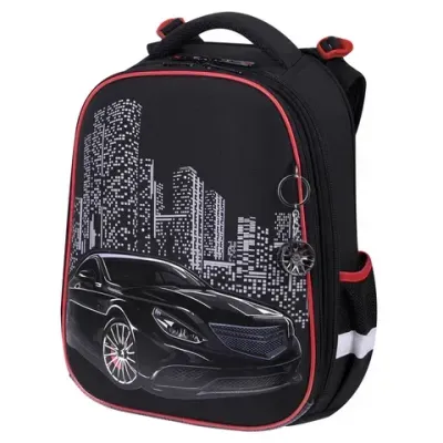 Ранец BRAUBERG PREMIUM, 2 отделения, с брелком, "City car", LED ЛАМПОЧКИ, 38х29х16 см, 271356