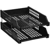 Лотки горизонтальные для бумаг, НАБОР 2 шт. (340х260х158 мм), на металлических стержнях, черные, "Strong", ЛТГ-63793