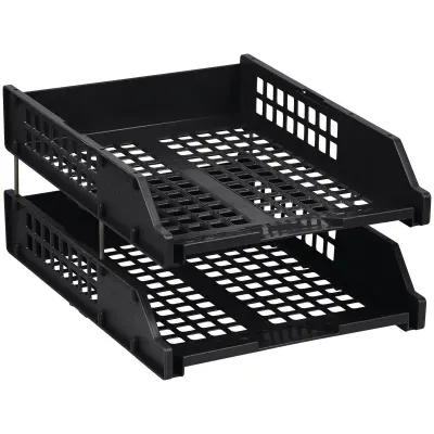 Лотки горизонтальные для бумаг, НАБОР 2 шт. (340х260х158 мм), на металлических стержнях, черные, "Strong", ЛТГ-63793