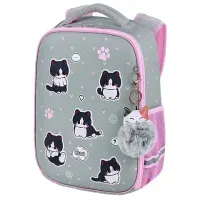 Ранец BRAUBERG LIGHT, 1 отделение, с брелоком, "Cat patches", плюшевые нашивки, 36х26х13 см, 272030