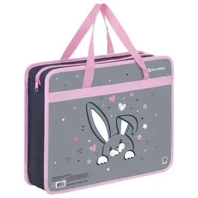 Папка на молнии с ручками BRAUBERG А4, 1 отделение, пластик, 80 мм, "Curious bunny", 272164