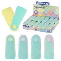 Ластик BRAUBERG "ULTRA PASTEL", 57х24х15 мм, пастельные цвета ассорти, бирюзовый пластиковый держатель, 272688