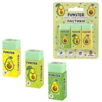Ластики FUNSTER (ФАНСТЕР) "AVOCADO", НАБОР 3 штуки, 50х21х16 мм, прямоугольные, картонный держатель, экологичный ПВХ, блистер, 272724