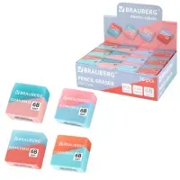 Ластик BRAUBERG "PASTEL COLOR DUO", 34х34х14 мм, квадратный, экологичный ПВХ, ассорти, 272733