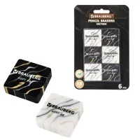 Ластики BRAUBERG "MARBLE", НАБОР 6 штук, 34х34х11 мм, квадратные, экологичный ПВХ, блистер, 272735
