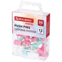 Силовые кнопки-гвоздики BRAUBERG PASTEL, пастельные цвета, 30 штук, 12 мм, 272756
