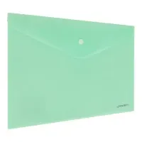 Папка-конверт с кнопкой BRAUBERG "Pastel", А4, матовая непрозрачная, мятная, ПРОЧНАЯ 0,2 мм, 272883