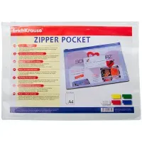 Папка-конверт на молнии Erich Krause "PVC Zip Pocket", А4, 140мкм, прозрачная