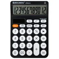 Калькулятор настольный BRAUBERG STYLE-12-BK (157х106 мм), 12 разрядов, двойное питание, ЧЕРНЫЙ, 272965