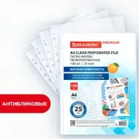 Папки-файлы перфорированные А4 BRAUBERG "PREMIUM", КОМПЛЕКТ 100 шт., матовые, 25 мкм, 273000