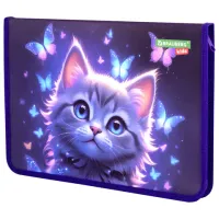 Папка для тетрадей BRAUBERG KIDS А4, 1 отделение, пластик, молния вокруг, "Curious cat", 273336