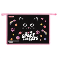 Папка для тетрадей ПИФАГОР А4, 1 отделение, картон/пластик, на молнии, "Dark kitten", 273339