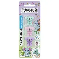 Ластик-топпер для карандаша FUNSTER (ФАНСТЕР) "КОАЛЫ", НАБОР 3 штуки, пастельные цвета ассорти, блистер, 274013
