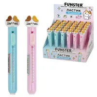 Ластик выдвижной с топпером FUNSTER (ФАНСТЕР) "КОТЁНОК", 125х12х12 мм, пастельные цвета корпуса ассорти, 274020