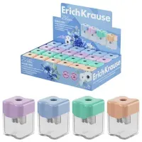 Точилка ERICH KRAUSE "Wave Mini Pastel Bloom" с контейнером, пластиковая, корпус ассорти, 60044
