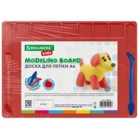 Доска для лепки А4, 280х200 мм, BRAUBERG KIDS, красная, 7 отделений для пластилина, 2 стека, 274257