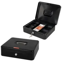 Ящик для денег, ценностей, документов, печатей, 90х240х300 мм, ключевой замок, черный, BRAUBERG, 291348