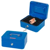 Ящик для денег, ценностей, документов, печатей, 90х160х200 мм, ключевой замок, синий, BRAUBERG, 291351