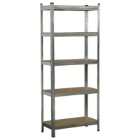 Стеллаж металлический BOOMHOUSE (БУМХАУС) безболтовой, 1800x750x350 мм, 5 полок МДФ, нагрузка на стеллаж до 875 кг, серебристый, 291411